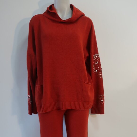 NWT Womens Regina Brick Red Cashmere 2 Pc Set Palazzo Pants Cowl Neck Sweater L - Picture 8 of 15